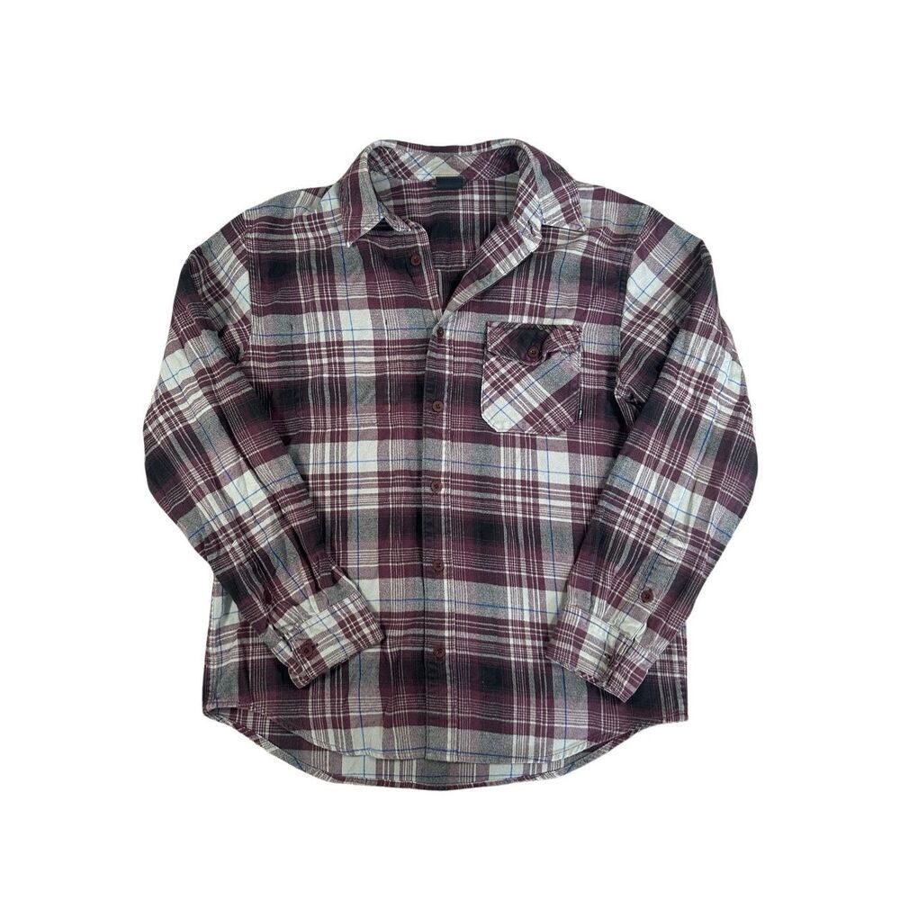 Vintage Y2K Nike 6.0 Flannel Plaid Button Up Shirt M Red Maroon Cotton Workwear